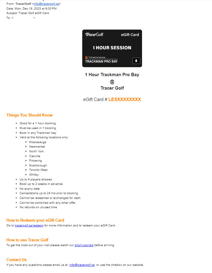 eGift card sample email